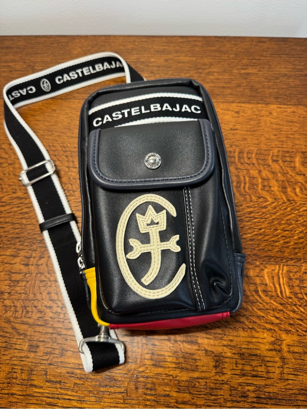 Castelbajac Dominer Black Leather Sling Body Bag Crossbody Unisex